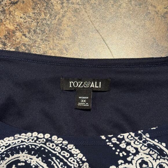 Roz & Ali Dress Wrap Boho Coastal Grandma Retro Eclectic Paisley Blue White 3X - Picture 3 of 7